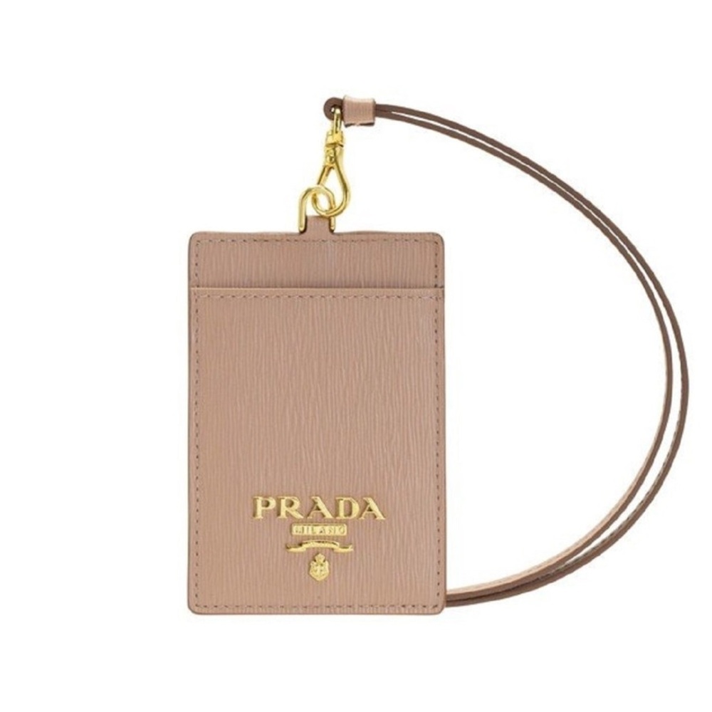 Prada Saffiano Leather Logo Plaque ID Cardholder Lanyard - Light Pink